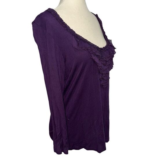 Forever Fashion Petite Solid Purple Round Neck Ruffle quarter Sleeve Spandex PXL - Picture 5 of 9